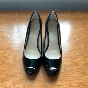 Cole Haan patent leather peep toe wedges. Size 9